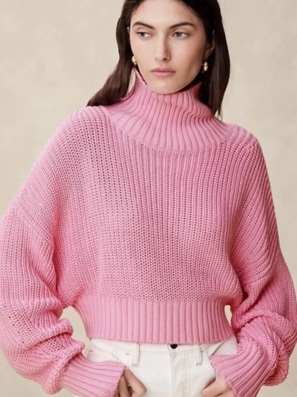 Banana Republic turtleneck sweater pink cotton fall comfy cozy feminine XL